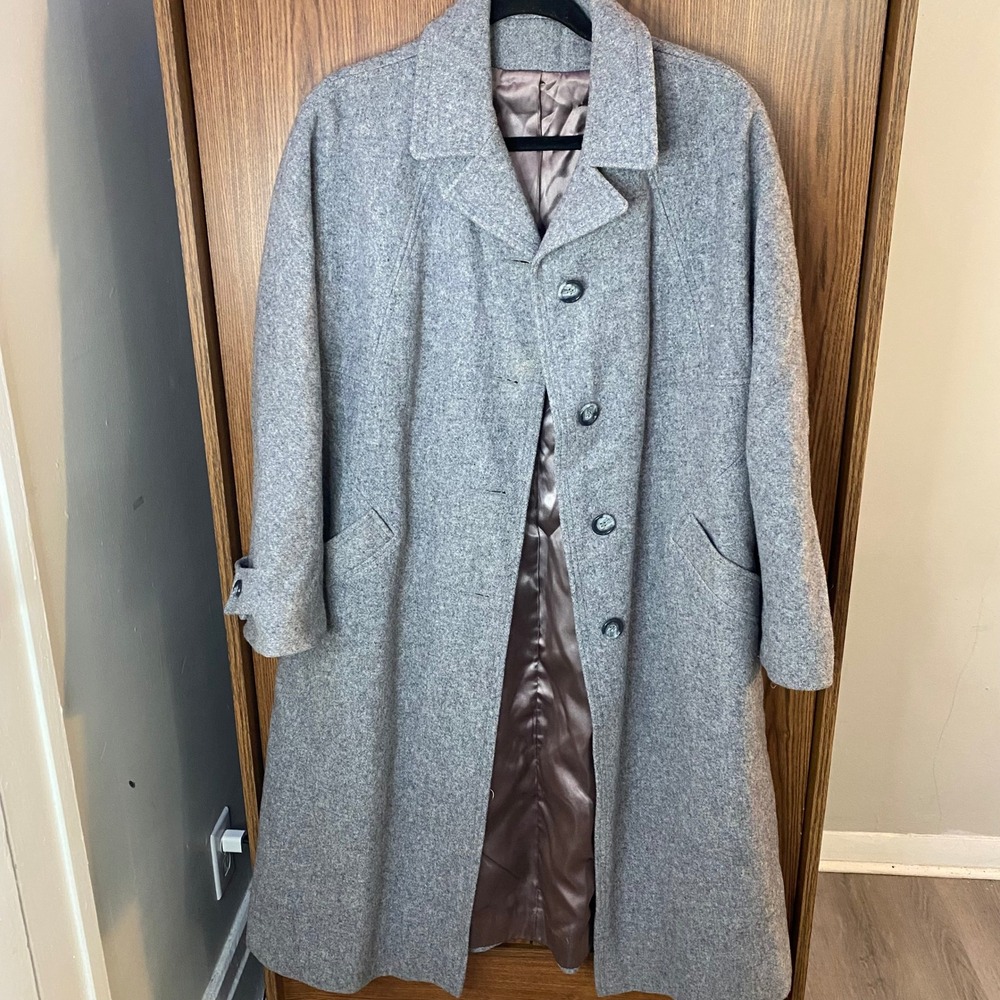 Juli de Roma Wool Long Coat Women Medium Gray Vintage Button Front Trench Jacket
